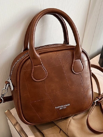 Women Retro PU Leather Square Shoulder Bag Fashion Geometric Patchwork Crossbody Bag With Top Handle Small Tote Purse