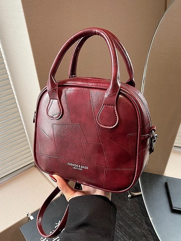 Women Retro PU Leather Square Shoulder Bag Fashion Geometric Patchwork Crossbody Bag With Top Handle Small Tote Purse
