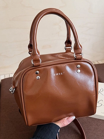 Vintage Women PU Leather Small Square Crossbody Bag Shiny Rivet Handbag With Adjustable Strap Retro Daily Pillow Bag