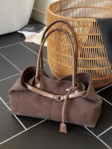Borsa Tote in Pelle PU a Costine Retrò per Donna Grande Capacità Borsa a Tracolla Casual Semplice Borsa Sottobraccio