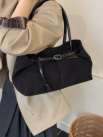 Borsa Tote in Pelle PU a Costine Retrò per Donna Grande Capacità Borsa a Tracolla Casual Semplice Borsa Sottobraccio