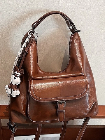 Vintage PU-Leder Einkaufstasche Damen Große Kapazität Kontrastnähte Multifunktionale Schultertasche Rucksack Mit Hundeanhänger Mode Henkeltasche