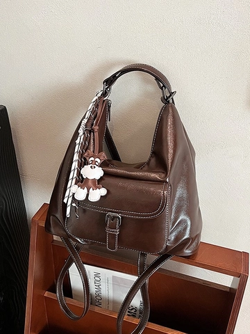 Vintage PU-Leder Einkaufstasche Damen Große Kapazität Kontrastnähte Multifunktionale Schultertasche Rucksack Mit Hundeanhänger Mode Henkeltasche