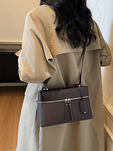 Bolso Bandolera de Piel PU para Mujer con Textura Tejida Bolso Pequeño Cuadrado Versátil para el Trabajo Bolso de Hombro Patchwork