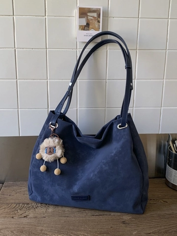 Sac Cabas pour Femmes Grande Capacité en Cuir PU Mat Rétro Sac à Épaule Style Paresseux Vintage Avec Pendentif en Peluche Quotidien Shopping