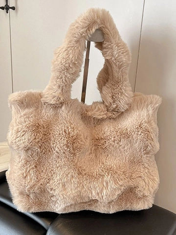 Women Large Capacity Plush Faux Fur Tote Bag Soft Fuzzy Shoulder Bag For Autumn Winter Casual Commuting Magnetic Buckle Handbag