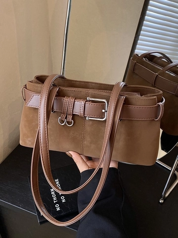 Bolso de Axila de Cuero PU Esmerilado Vintage para Mujer Gran Capacidad Estilo Retro Bolso de Hombro Color Sólido