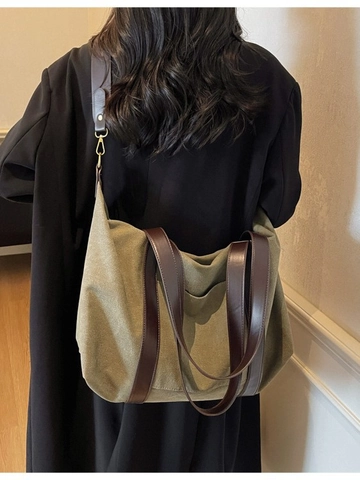 Borsa Tote in Tela a Grande Capacità per Donna Rétro Manico in Pelle a Giuntura Borsa a Tracolla Viaggio Pendolare