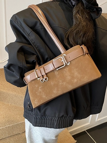 Bolso de Axila de Cuero PU Esmerilado Vintage para Mujer Gran Capacidad Estilo Retro Bolso de Hombro Color Sólido