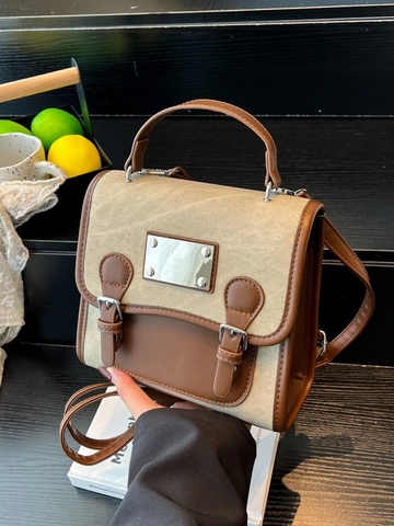 Sac à Dos Patchwork en Denim Vintage pour Femme Retro en Cuir PU Style Collège Petit Sac à Main Carré Sac Bandoulière Casual
