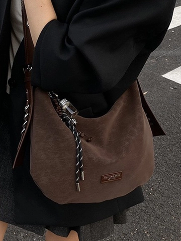 Vintage Minimalist PU Leather Hobo Bag For Women Large Capacity Shoulder Bag With Metal Eyelets Chic Tote Bag For Work Daily