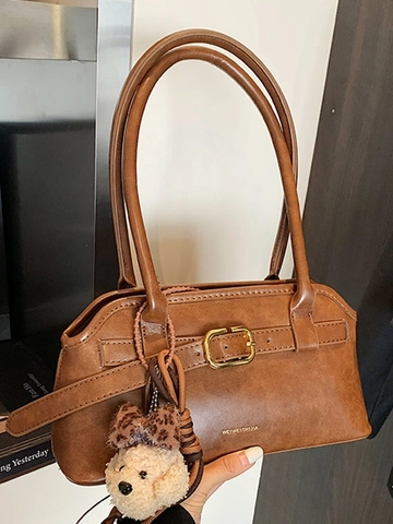 Sac à Épaule Cabas en Cuir PU Rétro pour Femmes Grande Capacité Sac Sous le Bras Vintage Sac Commuter Avec Pendentif
