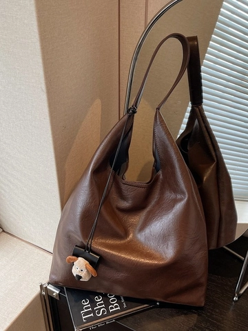 Borsa a Tracolla Tote in Pelle PU di Grande Capacità Vintage Per Donna Borsa Sottobraccio Hobo Retrò Con Ciondolo Cane in Peluche