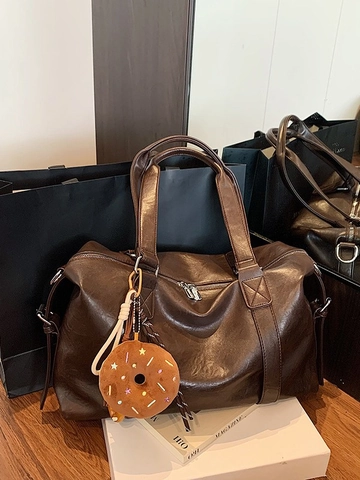 Borsa Tote in Pelle PU di Grande Capacità Vintage per Donna Borsa a Tracolla da Pendolare alla Moda Con Ciondolo Ciambella