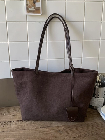 Vintage Suede Fabric Large Capacity Tote Bag For Women Retro Frosted Shoulder Bag Minimalist Commuter Handbag With Handle Pouch