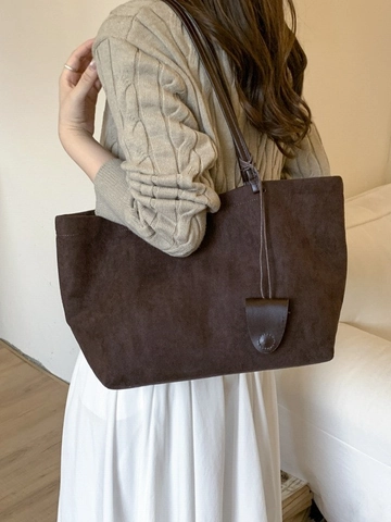 Vintage Suede Fabric Large Capacity Tote Bag For Women Retro Frosted Shoulder Bag Minimalist Commuter Handbag With Handle Pouch