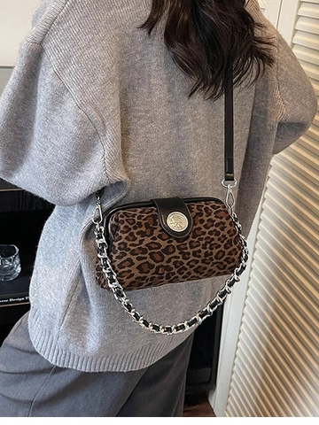 Bolso Bandolera de Terciopelo con Estampado de Leopardo Vintage para Mujer Moda Cadena Mini Bolso Almohada Bolso de Hombro