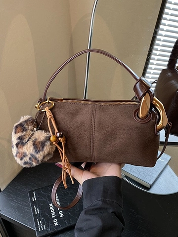 Borsa a Tracolla Vintage Maillard Piccola per Donna 2026 Nuovo Autunno Inverno Moda Retrò Borsa a Cuscino Con Ciondolo a Cuore Leopardo