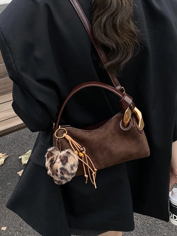 Borsa a Tracolla Vintage Maillard Piccola per Donna 2026 Nuovo Autunno Inverno Moda Retrò Borsa a Cuscino Con Ciondolo a Cuore Leopardo