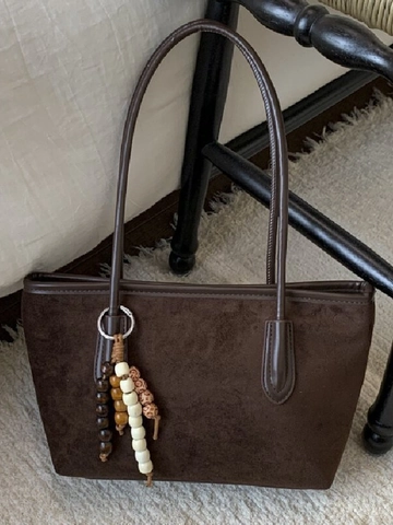 Borsa Tote in Camoscio Vintage per Donna Borsa a Tracolla Grande Capacità con Ciondolo in Perline Boho Minimalista retrò