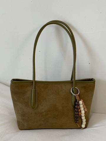 Borsa Tote in Camoscio Vintage per Donna Borsa a Tracolla Grande Capacità con Ciondolo in Perline Boho Minimalista retrò