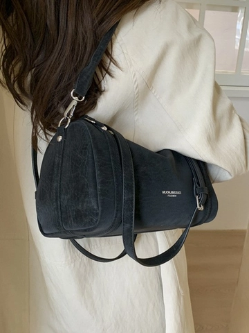 Borsa Boston da Donna in Pelle PU Vintage Borsa a Spalla Minimalista Tracolla Regolabile Forma Cuscino Retrò Borsa a Mano