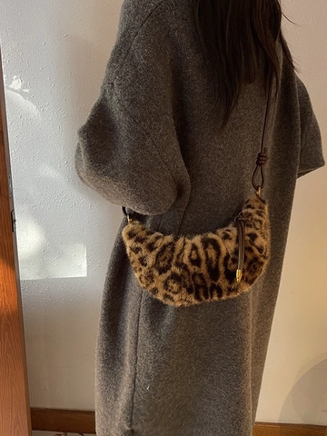 Damen Leopardenmuster Plüsch Halbmond Tasche Kunstpelz Umhängetasche Mit Knotenriemen Herbst Winter Geschenk