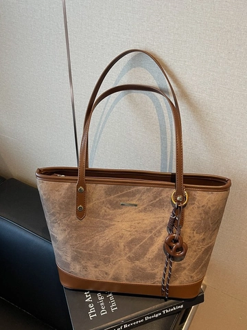 Fashion Large Capacity Women PU Leather Tote Bag Minimalist Marble Texture Shoulder Bag Vintage Contrast Color Commute Handbag