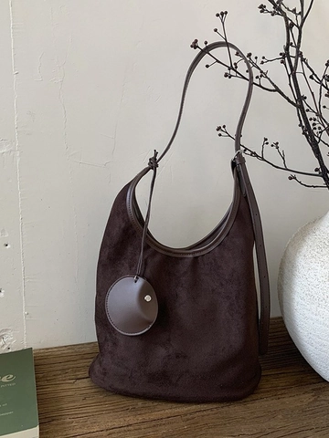 Sac Seau Hobo en PU Suédine Grande Capacité pour Femmes Vintage Minimaliste Sac à Bandoulière Unique Avec Charme Rond Quotidien