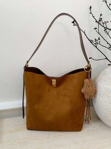 Vintage PU Leder Große Kapazität Beuteltasche Für Damen Mode Schulter Umhängetasche Mit Metallschloss Plüschbär Anhänger