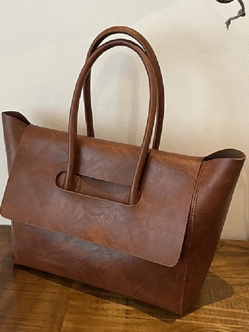 Women Large Capacity PU Leather Tote Bag Retro Commuter Shoulder Handbag Soft Solid Color High Quality Work Travel Purse
