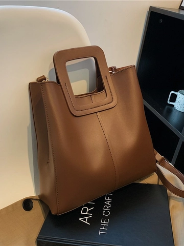 Women Vintage PU Leather Tote Bag Minimalist Square Handle Handbag Large Capacity Crossbody Shoulder Bag For Daily Commute