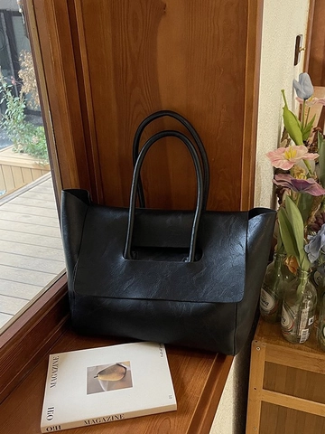 Women Large Capacity PU Leather Tote Bag Retro Commuter Shoulder Handbag Soft Solid Color High Quality Work Travel Purse