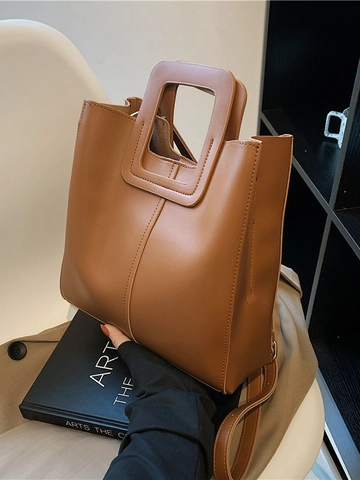 Women Vintage PU Leather Tote Bag Minimalist Square Handle Handbag Large Capacity Crossbody Shoulder Bag For Daily Commute