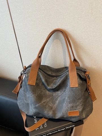 Bolso Tote de Cuero PU de Gran Capacidad para Mujer Color de Contraste Textura Lavada Bolso de Hombro Cruzado Casual Moda Bolso de Viaje