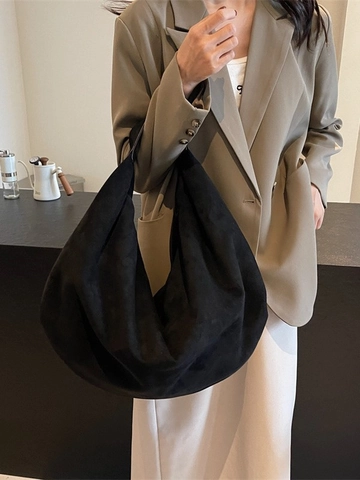 Minimalist Large Capacity Suede Frosted Leather Hobo Shoulder Bag For Women Vintage Slouchy Tote Bag For Daily Commute Work