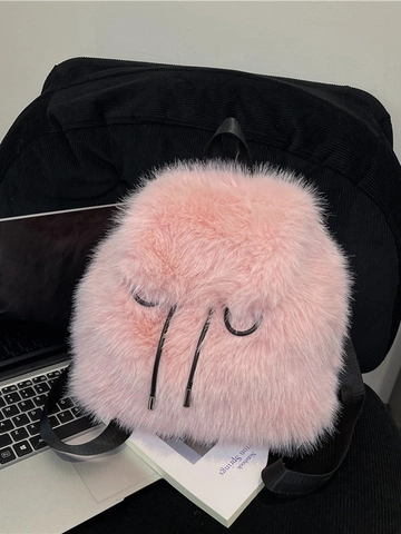 Women Plush Faux Fur Backpack Large Capacity Drawstring School Bag Autumn Winter Fashion Travel Shoulder Bag Handbag