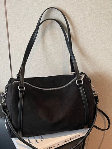 Sac Boston en Suède Vintage pour Femmes Grande Capacité Sac Bandoulière Avec Sangle Amovible Sac à Main Rétro Quotidien