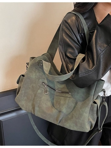 Bolso de Mano de Gran Capacidad de Cuero PU Mate Vintage para Mujer Textura Lavada Retro Bolso de Hombro con Múltiples Bolsillos Bolso Casual