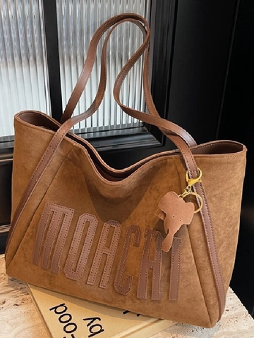 Borsa Tote da Donna Vintage in Pelle PU Aspetto Scamosciato Grande Capacità Borsa a Spalla Casual Shopping Bag Con Lettere