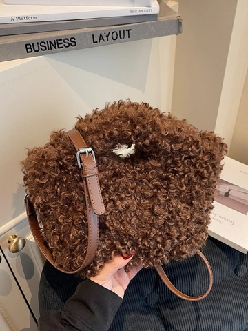 Women Plush Faux Fur Shoulder Bag Casual Autumn Winter Warm Lambswool Handbag Large Capacity Crossbody Bag Elegant Tote