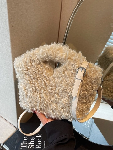 Women Plush Faux Fur Shoulder Bag Casual Autumn Winter Warm Lambswool Handbag Large Capacity Crossbody Bag Elegant Tote