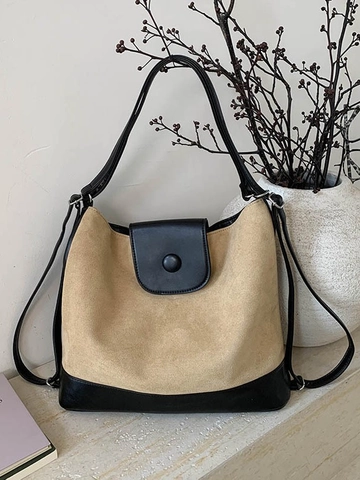 Women Large Capacity Tote Bag Two-Tone PU Leather Versatile Shoulder Crossbody Bag Retro Commuting Backpack For Daily Travel