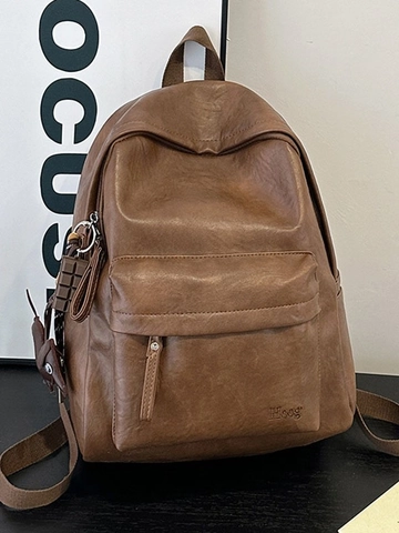 Vintage PU Leather Backpack For Women Large Capacity School Bag Casual Outdoor Travel Retro Lightweight Functional Daypack