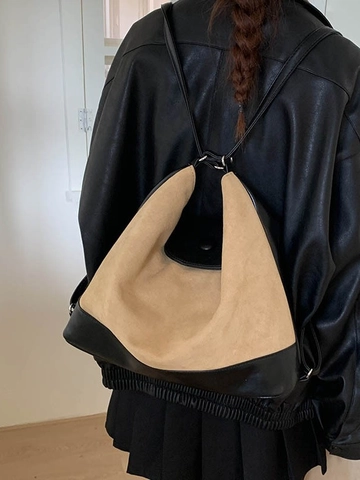 Women Large Capacity Tote Bag Two-Tone PU Leather Versatile Shoulder Crossbody Bag Retro Commuting Backpack For Daily Travel