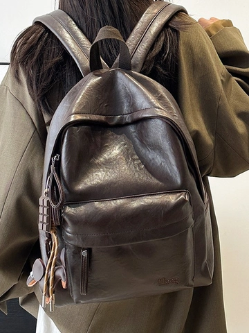 Vintage PU Leather Backpack For Women Large Capacity School Bag Casual Outdoor Travel Retro Lightweight Functional Daypack