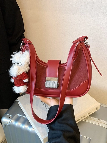 Sac à Épaule Hobo en Patchwork de Cuir PU et Suède Rétro pour Femmes Avec Charme de Chiot en Peluche Sac Bandoulière Demi-Lune