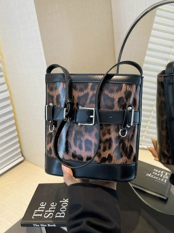 Borsa a Secchiello alla Moda in Pelle PU Donna Motivo a Coccodrillo Leopardata Zebra Tracolla Crossbody con Fibbia a Cintura