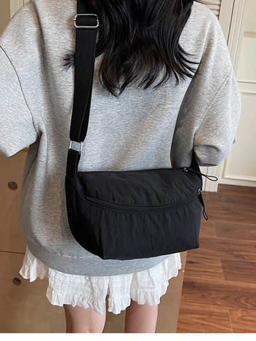 Bolso Bandolera de Tela Minimalista para Mujer Gran Capacidad Casual Color Sólido Mensajero Media Luna Con Correa Ancha
