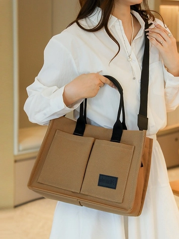 Borsa Tote in Tela da Donna di Grande Capacità con Tasche Multiple Borsa a Tracolla Casual con Spallina Larga Regolabile Borsa a Mano per Viaggio e Lavoro